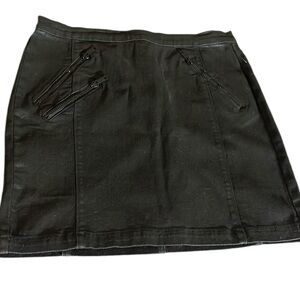 Calvin Klein size 10 black coated or waxed  denim skirt leather look NWOT
